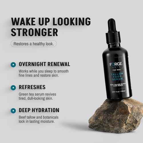 FORGE SKIN¢ç Night Beef Tallow Serum for Men [TALLOW-BASED] - Facial Essence for Face Wrinkles with Essential Oils - Natural Green Tea Skincare for Radiance and Skin Hydration (1.77 OZ)