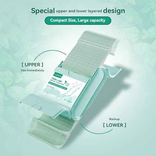 Travel Dental Floss Picks, 3 Cases with 156 Count Mint Flavor Twin-Line Dental Flosser, Portable Floss Case, Portable Floss Dispenser, Travel Floss Sticks for Adults (Green)