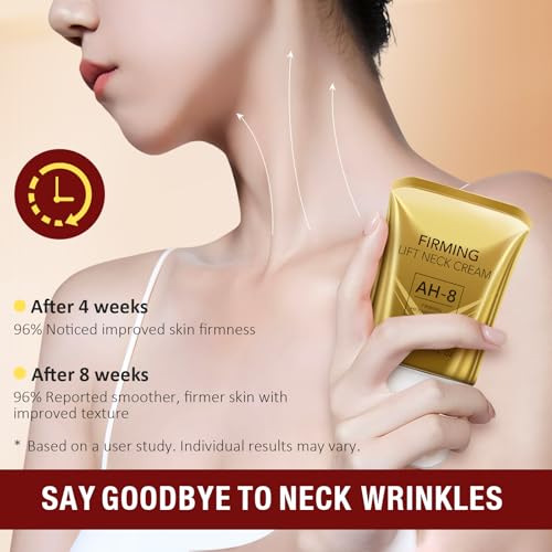 AH-8 Firming Neck Cream for Skin Body Care, 4.23Oz Neck Tightening Cream with Roller, Lifting & Tightening Loose Skin, Reduces Wrinkles and Fine Lines, Facial Moisturizer(Golden)