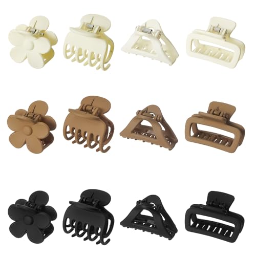 Medium Claw Hair Clips Set, 12 Pack Non-Slip Matte Clips