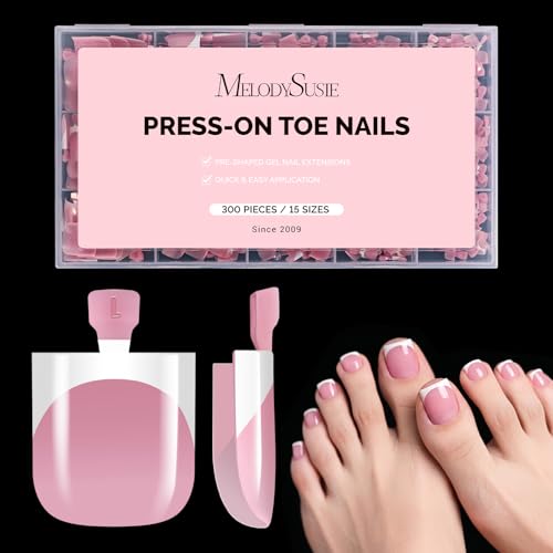 MelodySusie Press On Toenails - 300 Pcs High Gloss Berry Pink