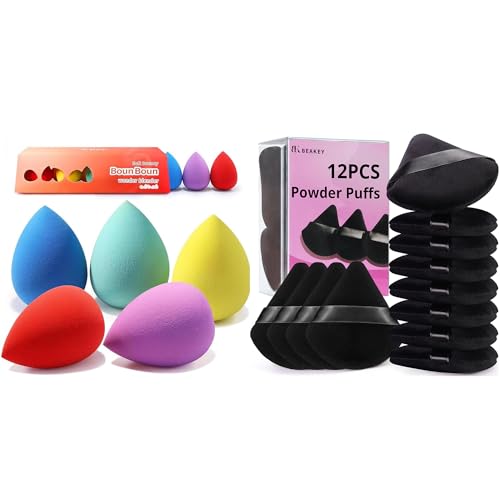 BEAKEY Makeup Sponge 5 Pcs Set & BEAKEY 12pcs Triangle Powder Puffs