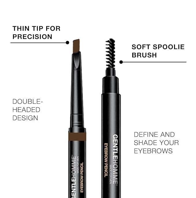 Mens Eyebrow Pencil Medium Brown, Easily Shape Define Fill Eyebrows or Facial Hair, 2 in 1 brush and ultra-thin pencil, Waterproof Smudge Proof Sweat-proof, Durable and Long Lasting (Brown)