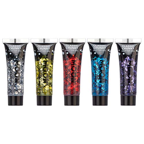 Classic Chunky Glitter Gel by Moon Glitter - 0.40fl oz - Glitter Face Paint - Set of 5