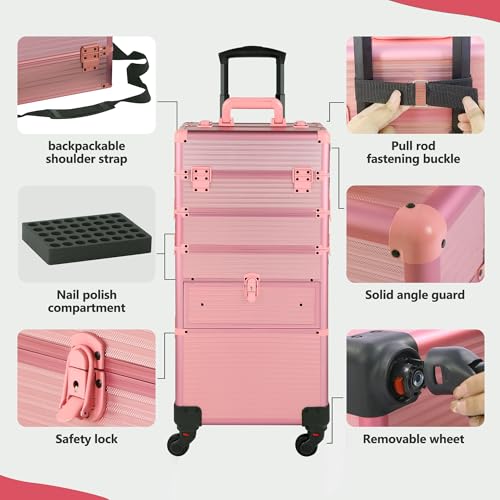 Somduy 5-in-1 Makeup Train Case on Wheels with Drawers