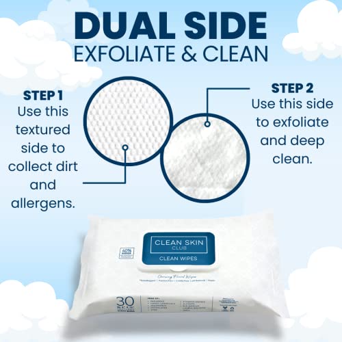 Clean Skin Club XL Premium Face Wipes, 40% Larger Than Normal Wipes, Extra Moist Makeup Removing Towelettes, 30 Count, Facial Cleansing Cloth, Fragrance Free, No Alcohol or Chemicals