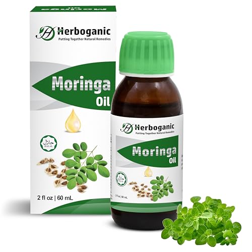 HERBOGANIC Natural Moringa Oil - Pure & Cold-Pressed - 2 oz. Bottle for Hair, Skin & Face - Moisturizes, Nourishes & Hydrates - Rich in Vitamin E & Antioxidants - Ideal for Massage & Aromatherapy¡¦¡¦