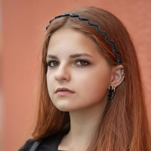 KEUKORZ Black No Slip Plastic Headbands for Women, Set of 8