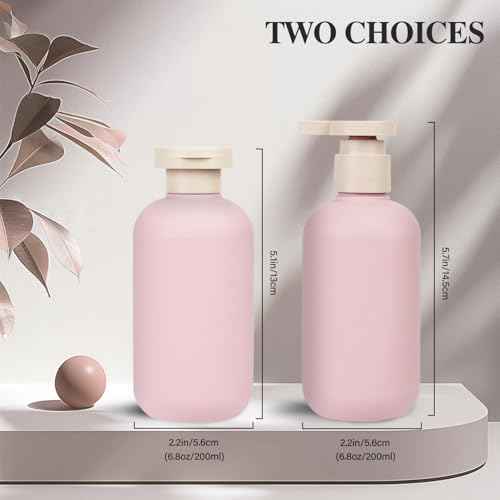 6.8oz Refillable Shampoo and Conditioner Bottles, 2PCS Squeezable Travel Shampoo Bottles with Flip Cap and 2PCS Pump Dispenser and Labels