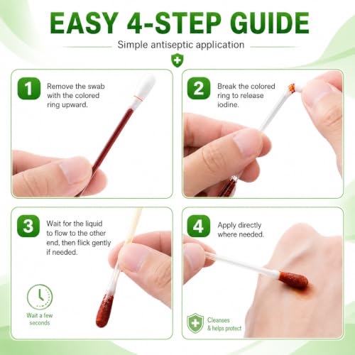 100 Povidone Iodine Swabsticks - Individually Sealed & Pre-Moistened First Aid