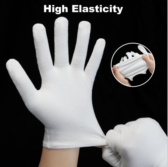 White Cotton Gloves for Moisturizing Hands, Eczema & Spa Use – Pack of 3