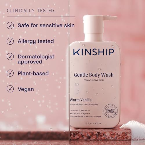 Kinship Gentle Moisturizing Body Wash for Sensitive Skin | Eczema Relief & Hydration for Dry Skin | Vanilla Body Soap, 13 oz