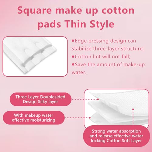 Cotton Makeup Remover Pads 150 Pcs, 3-Layer Absorbent