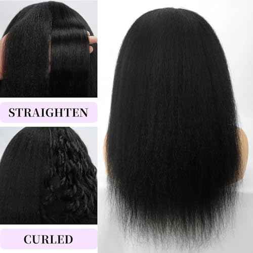 Kinky Straight Headband Wig 16 Inch Human Hair Headband Wigs for Black Women Glueless Yaki Straight Human Hair Headband Wigs Natural Black color