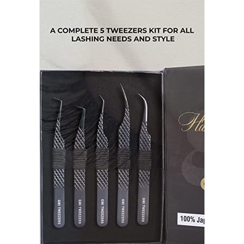 GMI Lash Tweezers - Set of 5 Eyelash Tweezers- Stainless Steel Eyelash Extension Tweezers - Multipurpose Lash Tweezers T2233 Tweezer