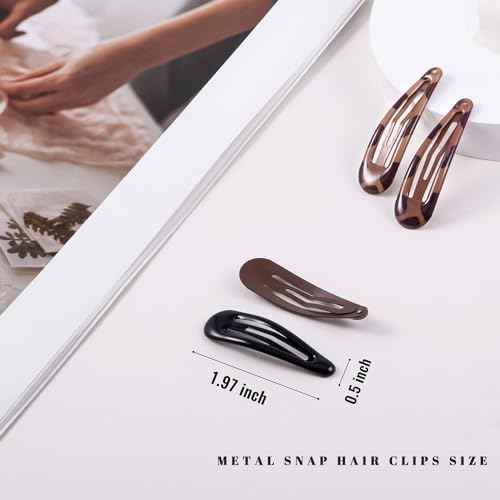 20 PCS Metal Snap Hair Clips Water Drop No Slip Barrettes for Women Bright Small Hair Clips For Thick And Thin Fine Hair,Black Tortoiseshell,1.97 x 0.5 In.
