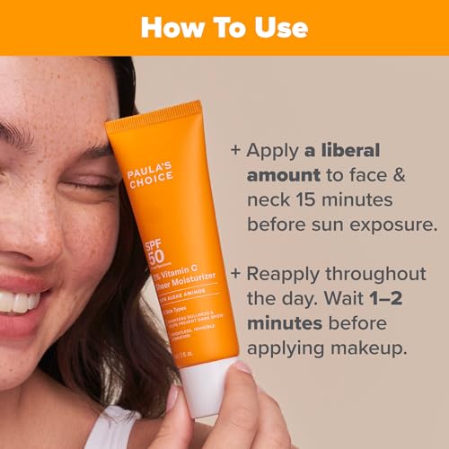 Paula's Choice 5% Vitamin C Sheer Sunscreen for Face, SPF 50 Face Sunscreen, Moisturizing, Lightweight Invisible, Prevents Dark Spots, No Cast, All Skin Types, UVA/UVB Protection, Fragrance-Free, 2oz