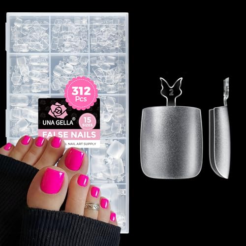 UNA GELLA A05-Square Toe Nail Tips 312Pcs Fake Toenails Full Cover Gel Tips for Big Toes