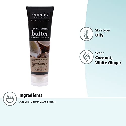 Cuccio Naturale Butter Blends - Ultra-Moisturizing, Renewing, Smoothing Scented Body Cream - Deep Hydration For Dry Skin Repair - Made With Natural Ingredients - Coconut & White Ginger - 4 Oz