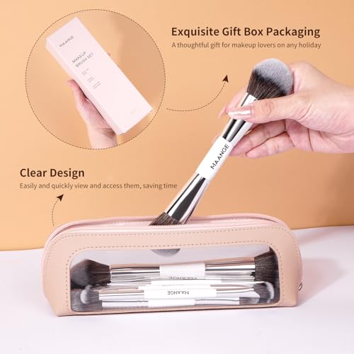 MAANGE Makeup Brush Set 23-In-12 Pcs Essential Foundation Makeup Brushes for Powder Concealers Eye Shadows Blush Make Up Brushes with Travel Makeup Case - Silver