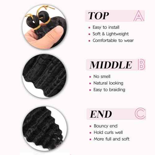 24 Inch Deep Wave Braiding Hair Extensions for Goddess Braids 30% Human Hair Mixed Crochet Braiding for Boho Box Braids Black Ocean Wave Crochet Hair 1B# Pack of 6