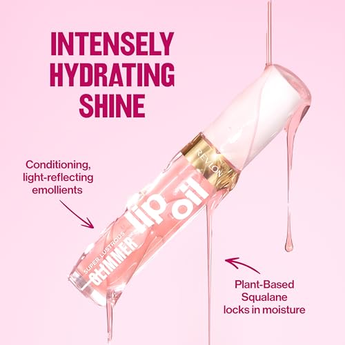Revlon Super Lustrous Glimmer Lip Oil 001 Candy Hearts - Hydrating Shine, Plumping, Lightweight
