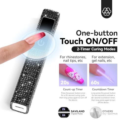 SAVILAND D-Black Diamond Mini UV Nail Light 12W for Gel Nails, Glitter Black