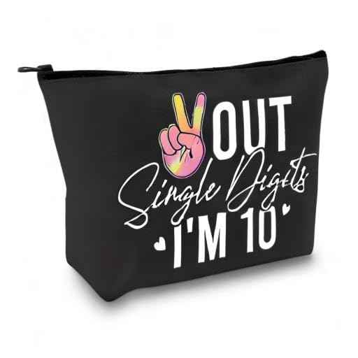 GJTIM Tenth Birthday Gift Double Digit Birthday Gift Peace Out Single Digits I’m 10 Makeup Bag (Out Single Black)