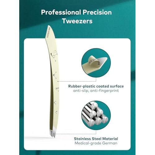MR.GREEN Tweezers,Professional Precision Eyebrow Tweezers for Women and Men, Tweezers for Facial Hair Women, Stainless Steel Slanted Hair Removal Tweezers, Eyebrow Plucker, Ingrown hair tweezers