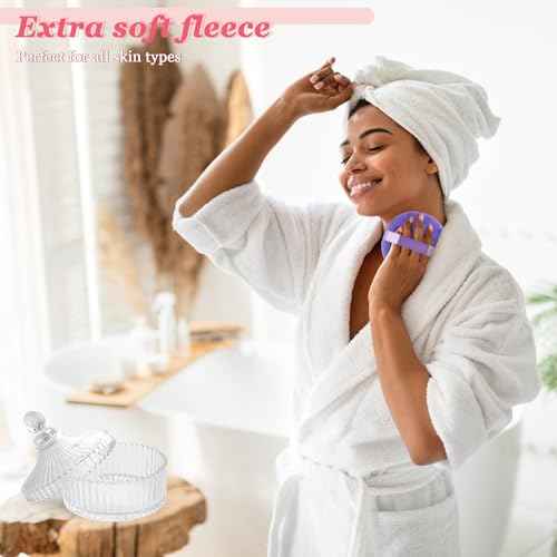 2Pcs Extra Large Body Powder Puff & Luxury 6" Glass Jar Dusting Powder Container with Puff for Women Bath Powder Puffs Perfect for Talcum or Loose Powder (Light Purple)