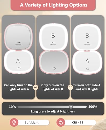 WOBSION 1x 10x Lighted Magnifying Travel Makeup Mirror, 4 Inch