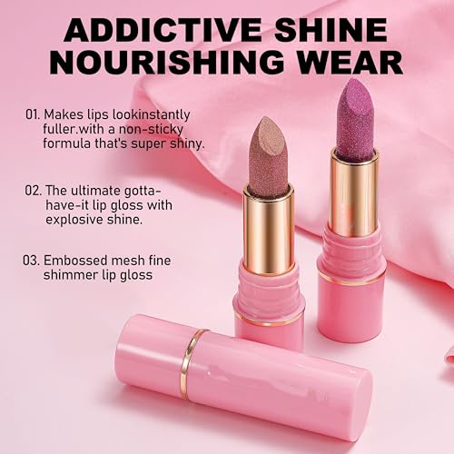 MAEPEOR Moisturizing Shiny Lipstick 8 Colors Glitter Shine Lipstick Waterproof Long Lasting Shimmer Lip Gloss (07 Amethyst)