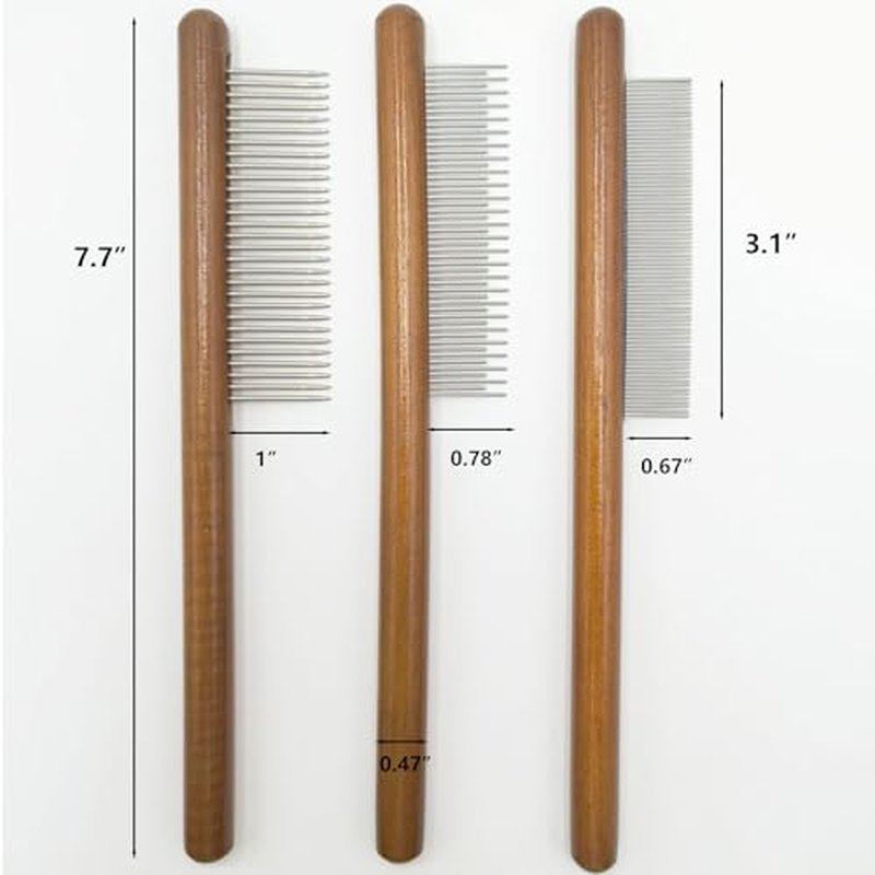 3-Pack Pet Grooming Combs with Beechwood Handle & Stainless Steel Teeth