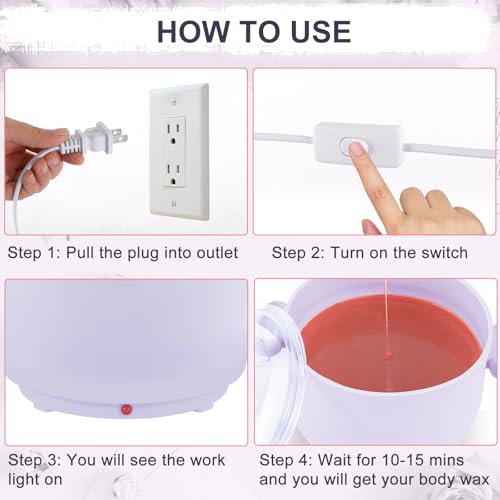 Wax Warmer for Hair Removal, 16.9oz Portable Electric Wax Heater Machine for Hard and Soft Wax Beads, Fast Heating for Home Gentle, Salon Warmer for Braizlian Waxing, Body, Bikini, Eyebrow, Purple
