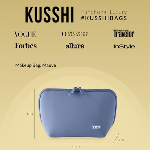 KUSSHI Neoprene Makeup Bag - Washable Makeup Bag for Stress Free Travel (Pearl Blue/Sand Pink)
