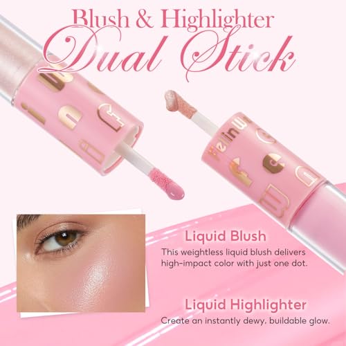 FelinWel Dual-Ended Blush & Highlighter Stick, Dewy Liquid