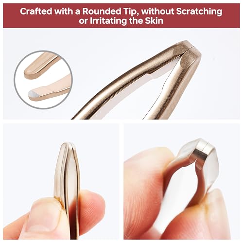 Tweezers for Man, Professional Round Tips Plucker for Chin, with Leather Travel Case (Light Gold)