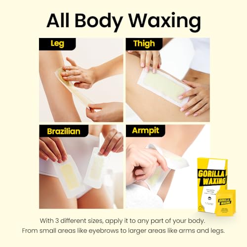 Gorilla Waxing Korean Strip & Go Wax Strips Kit, 28 Multi-Size Sugaring Wax Strips + 4 Calming Serum Wipes, Ready-to-Use Hair Removal for Face & Body, Suitable for Sensitive Skin, Korean Skin Care