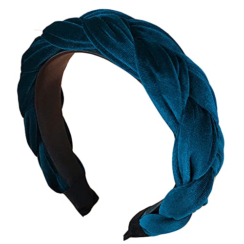 Lvyeer Velvet Braided Headband for Women Soft Non Slip Thick Headband Hair Hoop Cute Padded headbands for Women Solid Color Hair Accessories (Malachite blue)