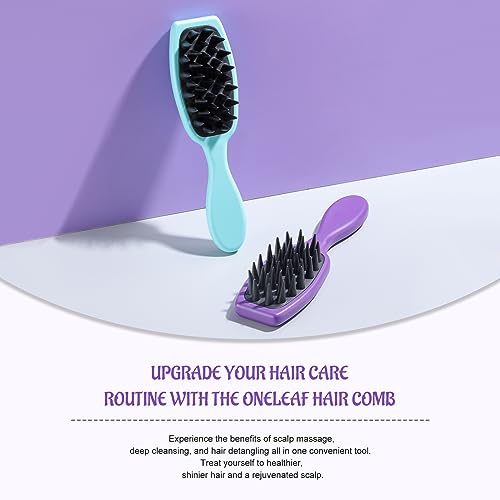 oneleaf Hair Comb - Home Use Long Handle Shampoo Brush for Scalp Massage and Deep Cleansing(Pink & Gray) (Blue&Purple)