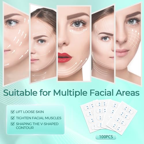 Face Tape Lifting Invisible, Face Lift Tape 152 Pcs, Instant Makeup Facelift Sticker for Loose Skin, V-Edge Patches for Turkey Neck, Neck Less Strips for Sagging Skin, Brows, Jowls, Wrinkles