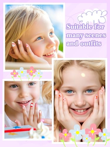 EBANKU 3 Pack Kids Press-On Nail Kit with Heart & Love Patterns, 78 Fake Nails for Girls