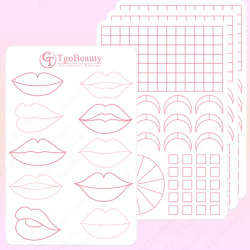 Double-Sided Lip Tattoo Practice Skin 10 Different Lip Designs Silicone Lip Practice Sheet for PMU Artists & Beginners (4pcs White Pad with Pink Outline)