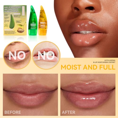 Turmeric Plumping Lip Gloss & Aloe Oil Set - 2 Pack Lip Enhancer