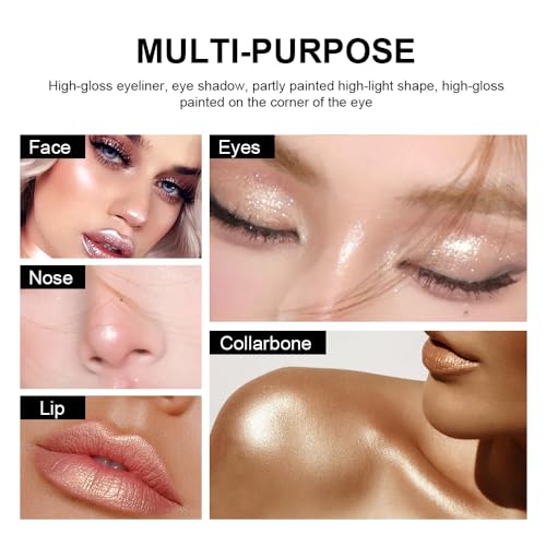 Light Gold Eyeshadow Stick Makeup, Long-Lasting Waterproof Eye Shadow Pencil, Hypoallergenic Smudge-Proof Glitter Primer Palette Shimmer Eyeliner, Easy to Blend Eye Make Up