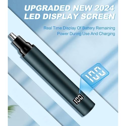 BUV Nose Hair Trimmer for Men with LED Display- 2026 Professional Painless Ear Hair Trimmers for Women, USB Rechargeable Nose Hair Trimmer Clipper ? 14,000 RPM IPX7 Waterproof Dual Edge Blades, Blue