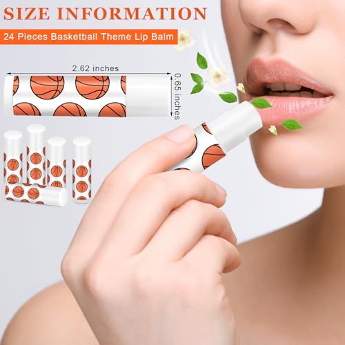 24 Pcs Basketball Lip Balm Bulk for Team Gifts Sports Moisturizing Jasmine Taste Lipstick Basketball Party Favors for Women Players Sports Teachers Fans Birthday Party Supplies