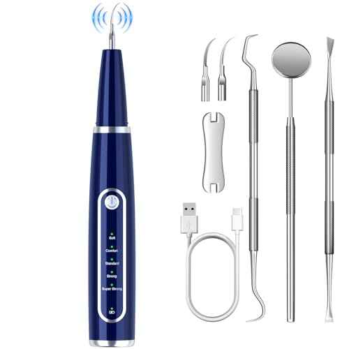 Plaque Remover for Teeth, Teeth Cleaning Kit with LED Light and 5 Adjustable Modes Teeth Cleaner, Blue