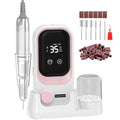 Portable Electric Nail Drill, 35000 RPM Professional Electric Nail File, Cordless Nail Drill with Bits & Base (White & Pink)