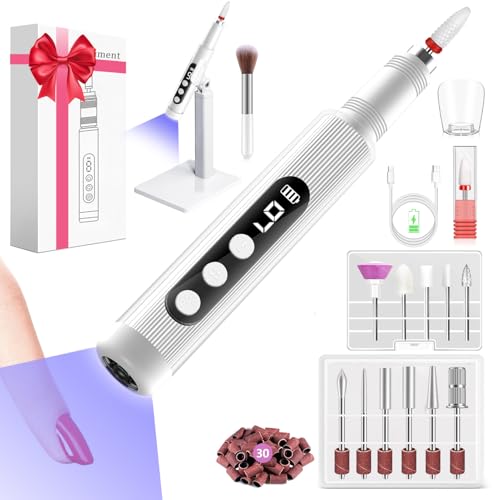 Electric Nail Drill Kit with U V Nail Lamp,Portable Cordless Electric Nail File with Display Screen,9 Speeds Professional Manicure Pedicure Polishing 12-in-1 Nail Drill Kit for Home and Salon Use